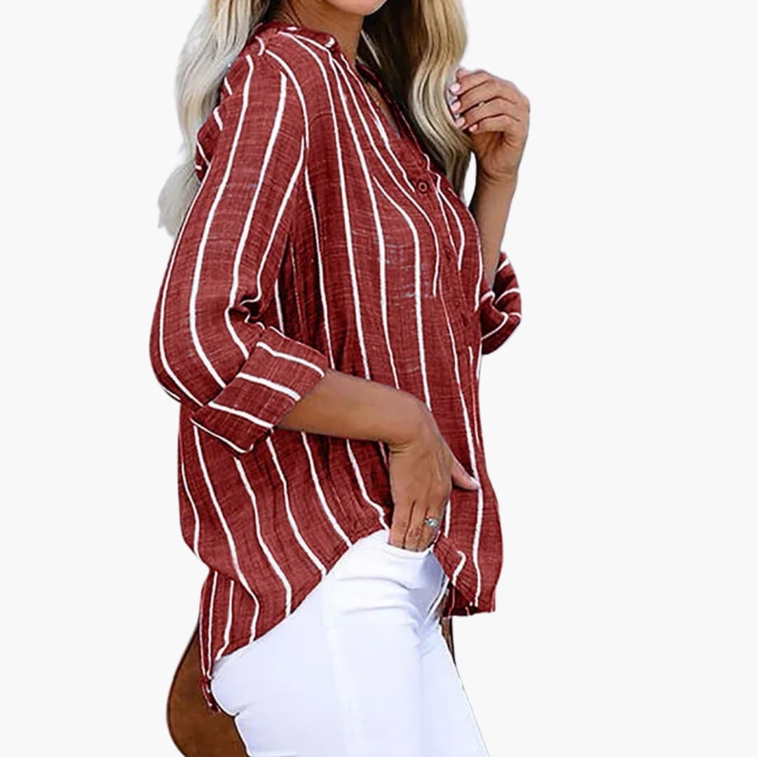 Women's Striped Button-Down Shirt Long Sleeve Cotton - VibreMode