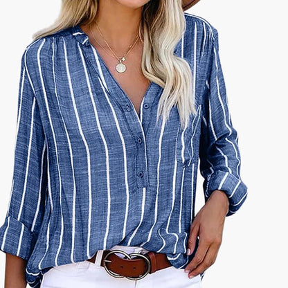 Women's Striped Button-Down Shirt Long Sleeve Cotton