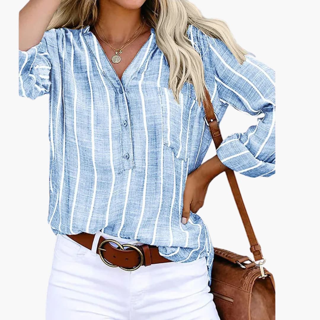 Women's Striped Button-Down Shirt Long Sleeve Cotton