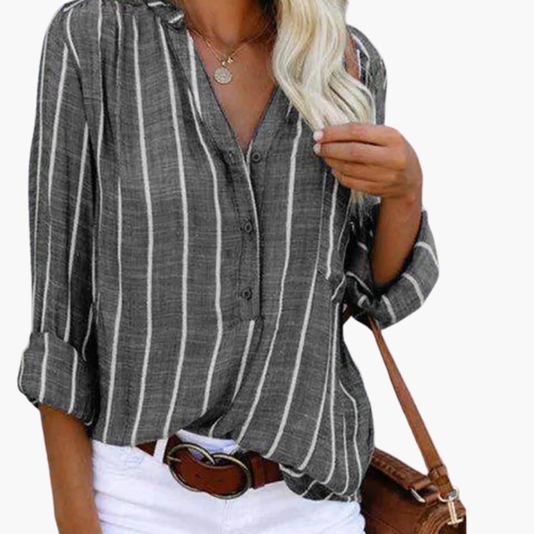 Women's Striped Button-Down Shirt Long Sleeve Cotton