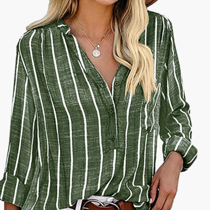 Women's Striped Button-Down Shirt Long Sleeve Cotton