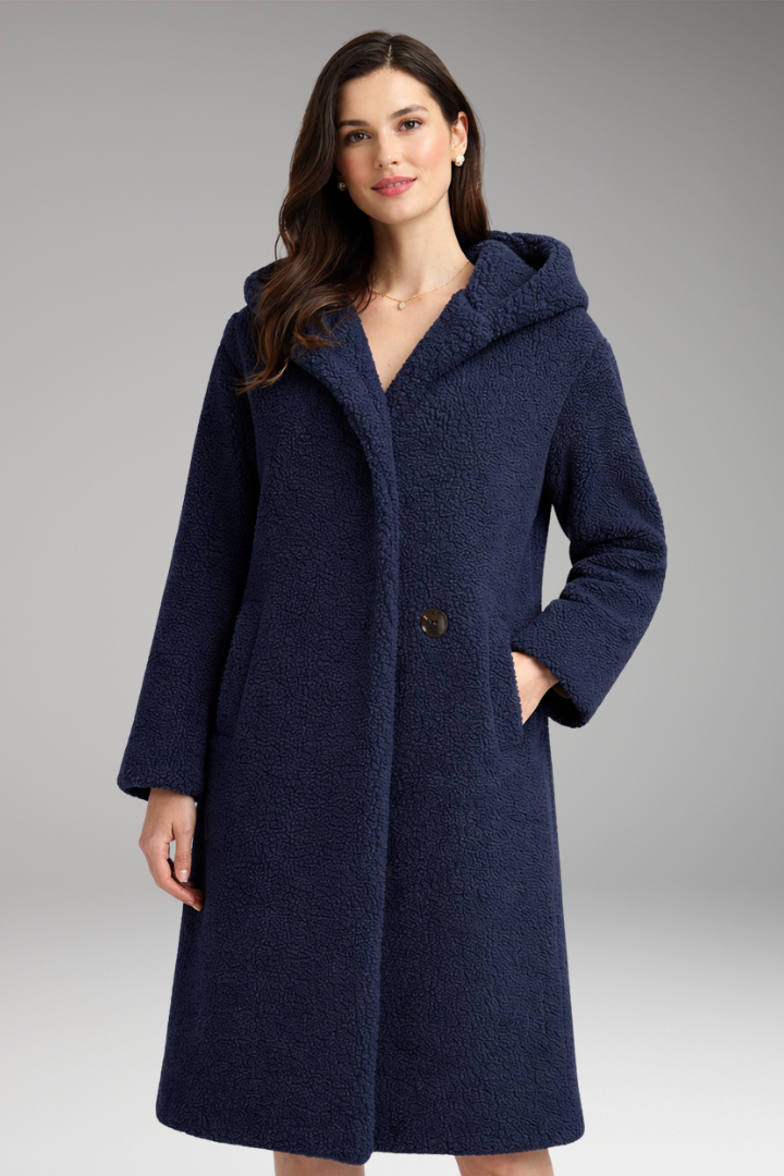 Women's Hooded Coat Button Front Closure