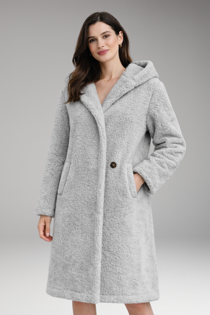 Women's Hooded Coat Button Front Closure
