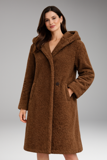 Women's Hooded Coat Button Front Closure