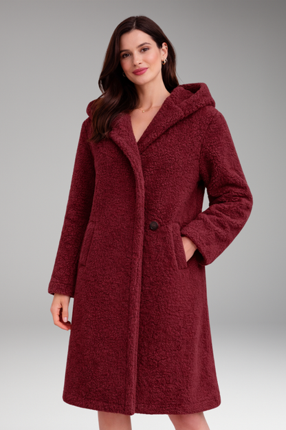 Women's Hooded Coat Button Front Closure