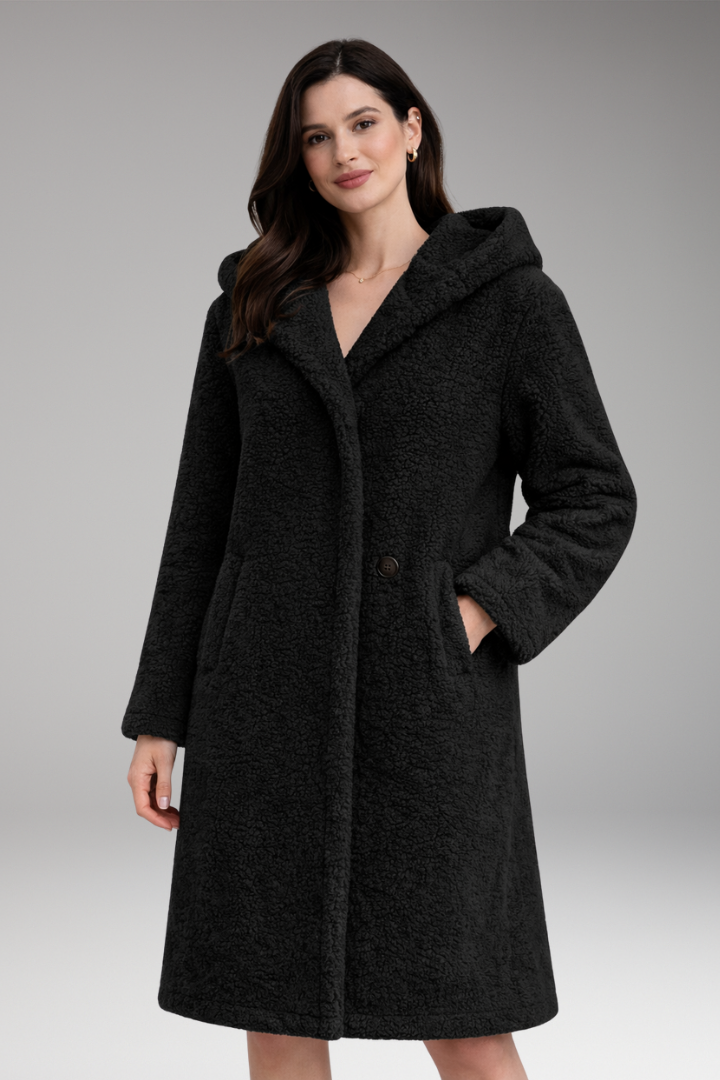 Women's Hooded Coat Button Front Closure