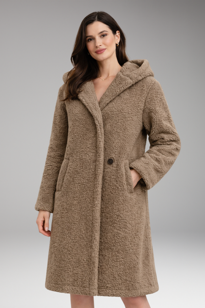 Women's Hooded Coat Button Front Closure
