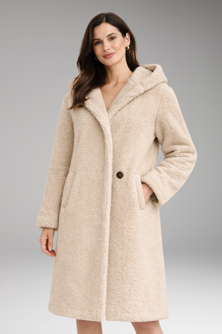 Women's Hooded Coat Button Front Closure
