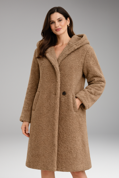 Women's Hooded Coat Button Front Closure
