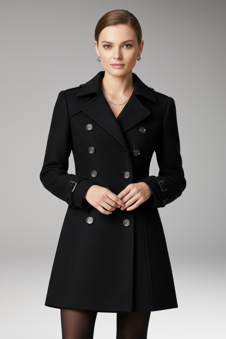 Women's Double Breasted Coat Notched Collar