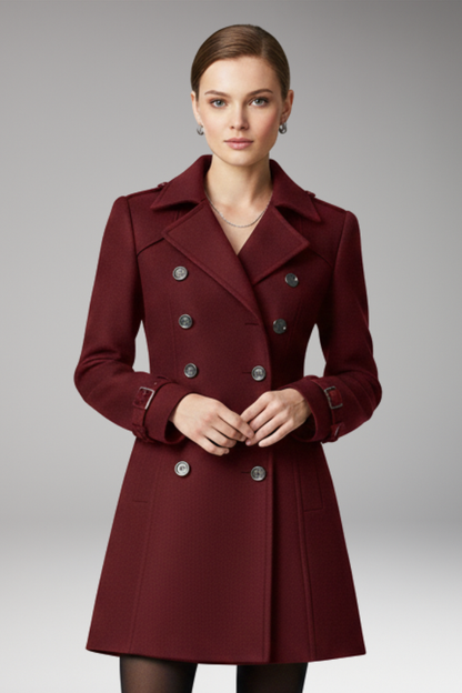 Women's Double Breasted Coat Notched Collar