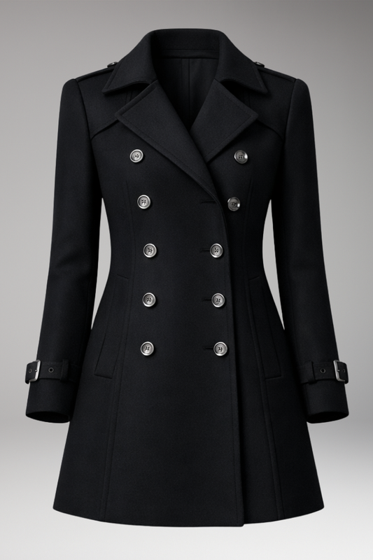 Women's Double Breasted Coat Notched Collar - VibreMode
