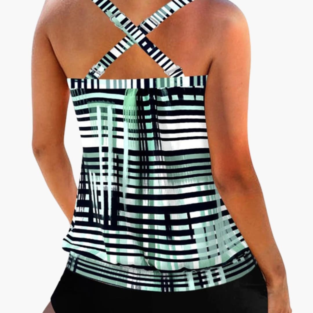 Women's Striped Tankini Swimsuit Shorts Set