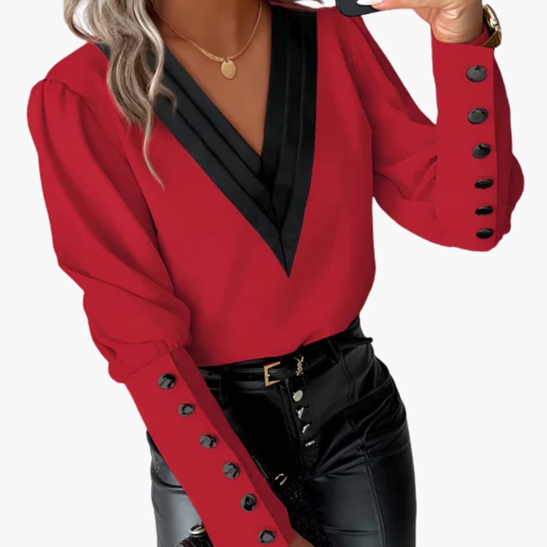 Women's V-Neck Long Sleeve Woven Blouse