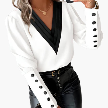 Women's V-Neck Long Sleeve Woven Blouse
