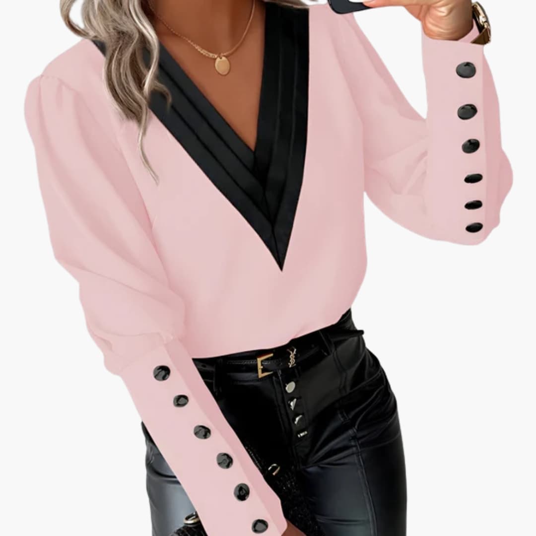 Women's V-Neck Long Sleeve Woven Blouse