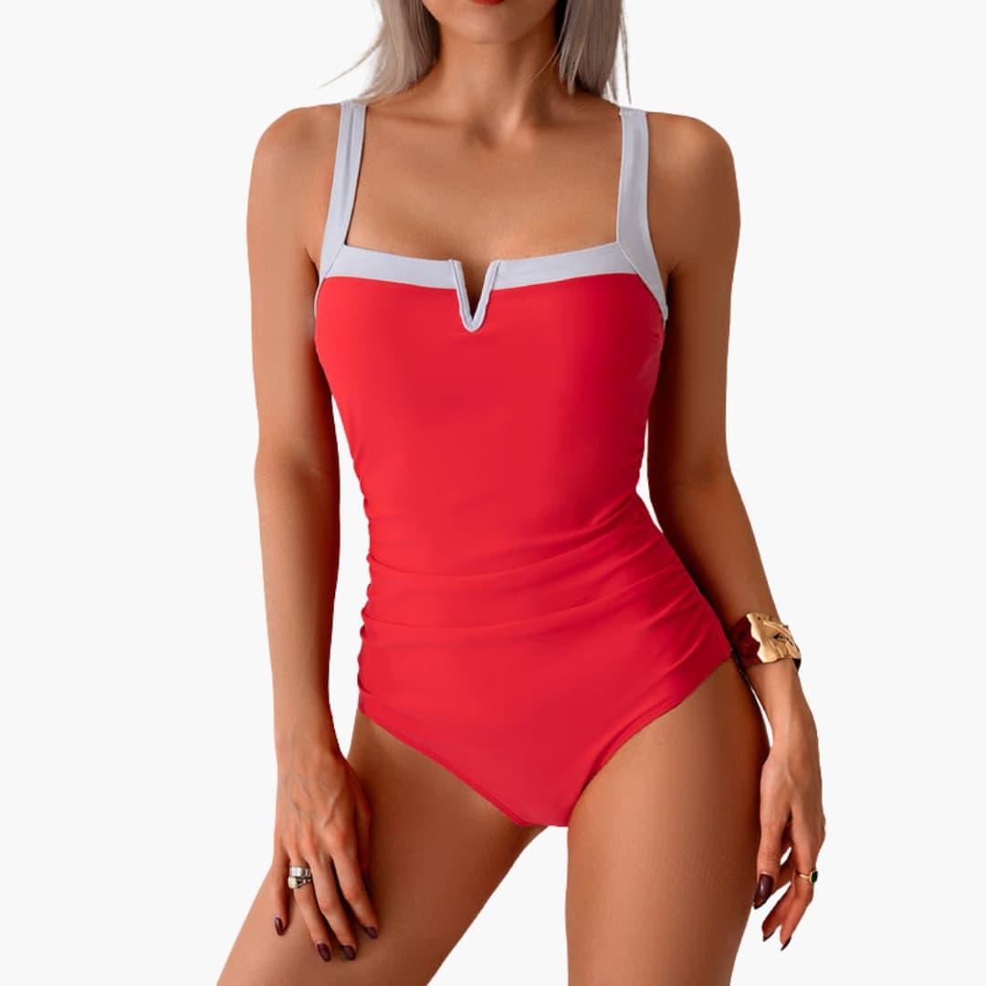 Women's One-Piece Swimsuit Stretch Contrast Panel