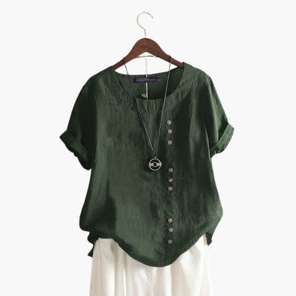 Women's Cotton Blouse Crew Neck Diagonal Buttons - VibreMode