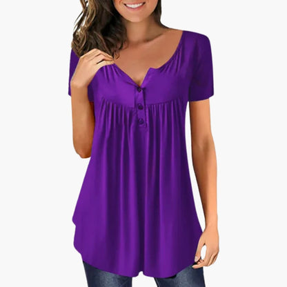 Women's Long Sleeve Woven Blouse Crew Neck Button Accent