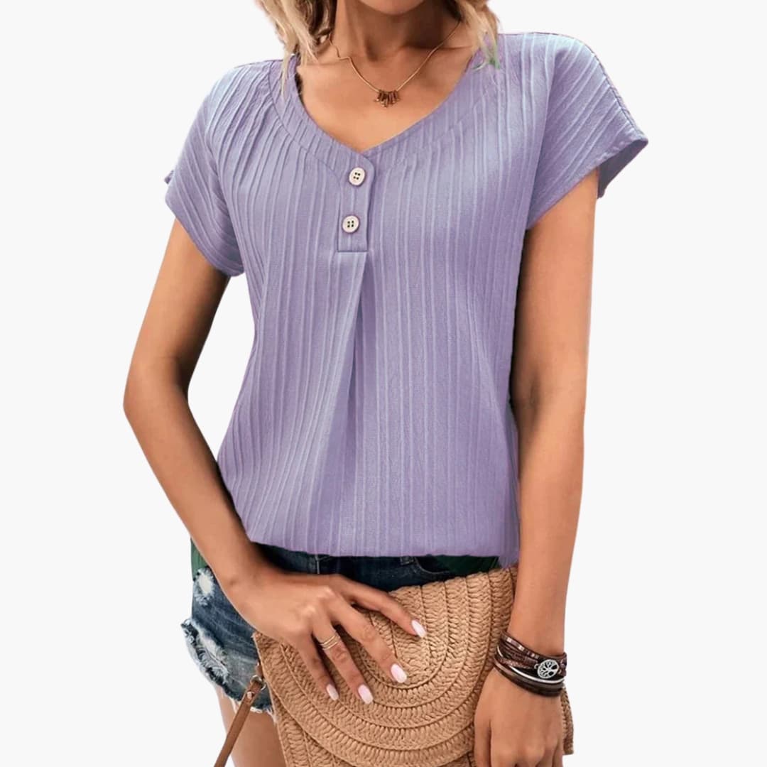 Women's Short Sleeve T-Shirt Crew Neck Button Detail