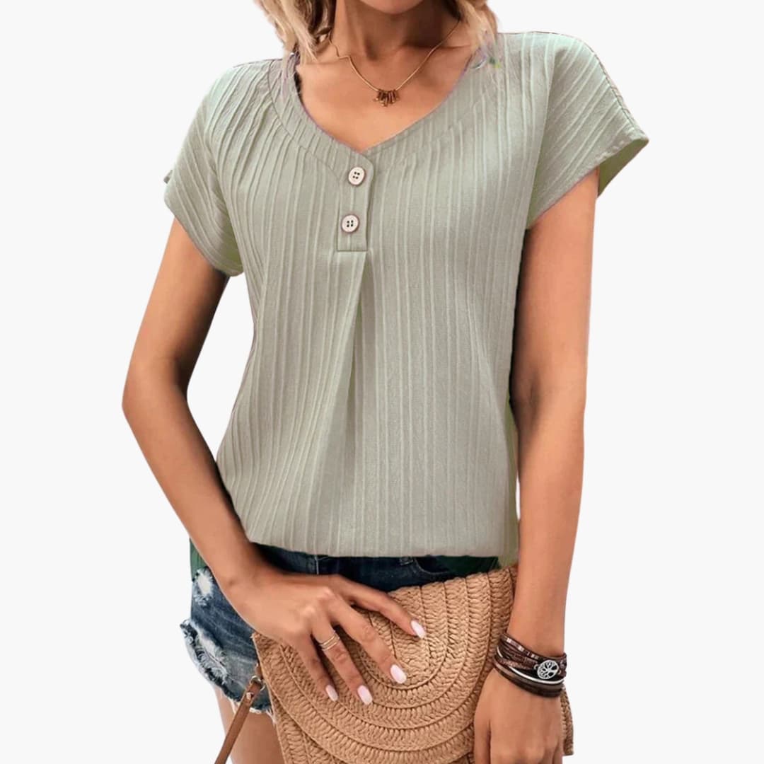 Women's Short Sleeve T-Shirt Crew Neck Button Detail