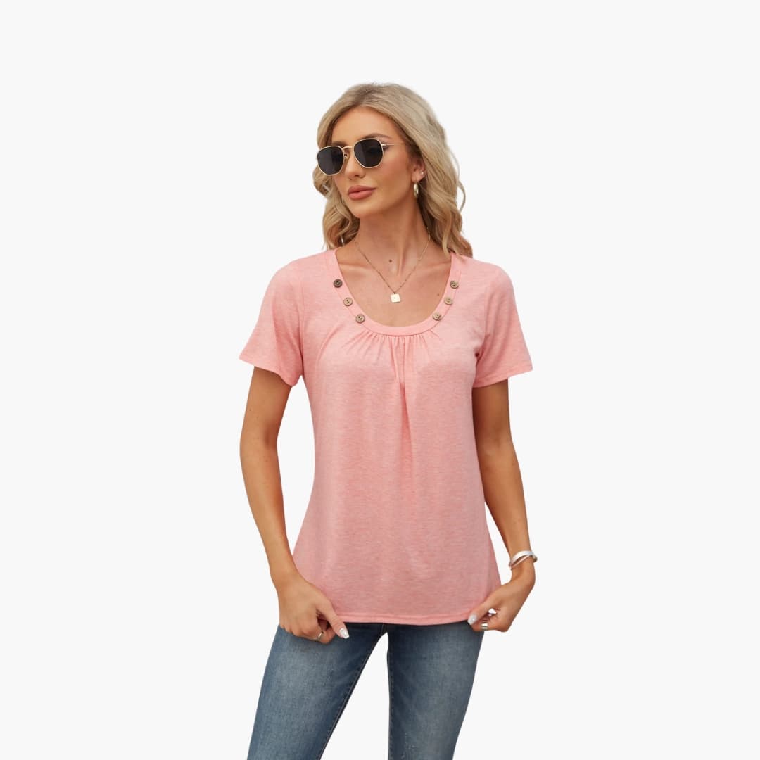 Women's Short Sleeve T-Shirt Crew Neck Decorative Button Front