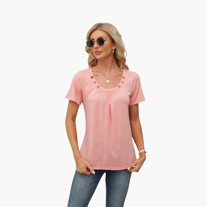 Women's Short Sleeve T-Shirt Crew Neck Decorative Button Front