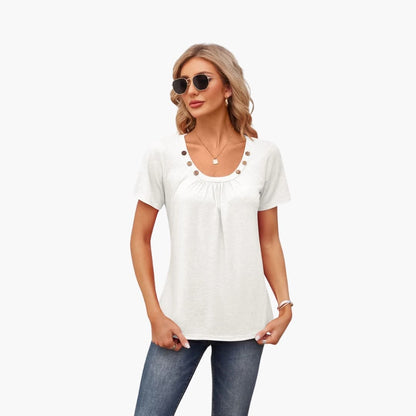 Women's Short Sleeve T-Shirt Crew Neck Decorative Button Front