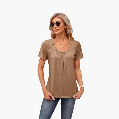 Women's Short Sleeve T-Shirt Crew Neck Decorative Button Front