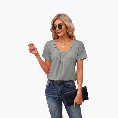 Women's Short Sleeve T-Shirt Crew Neck Decorative Button Front