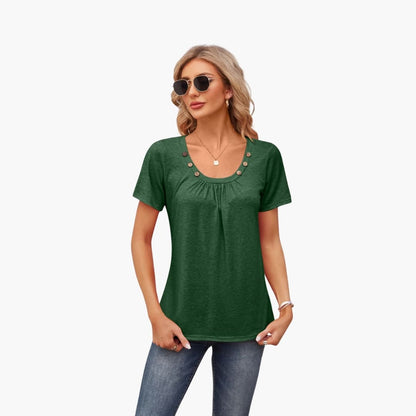 Women's Short Sleeve T-Shirt Crew Neck Decorative Button Front
