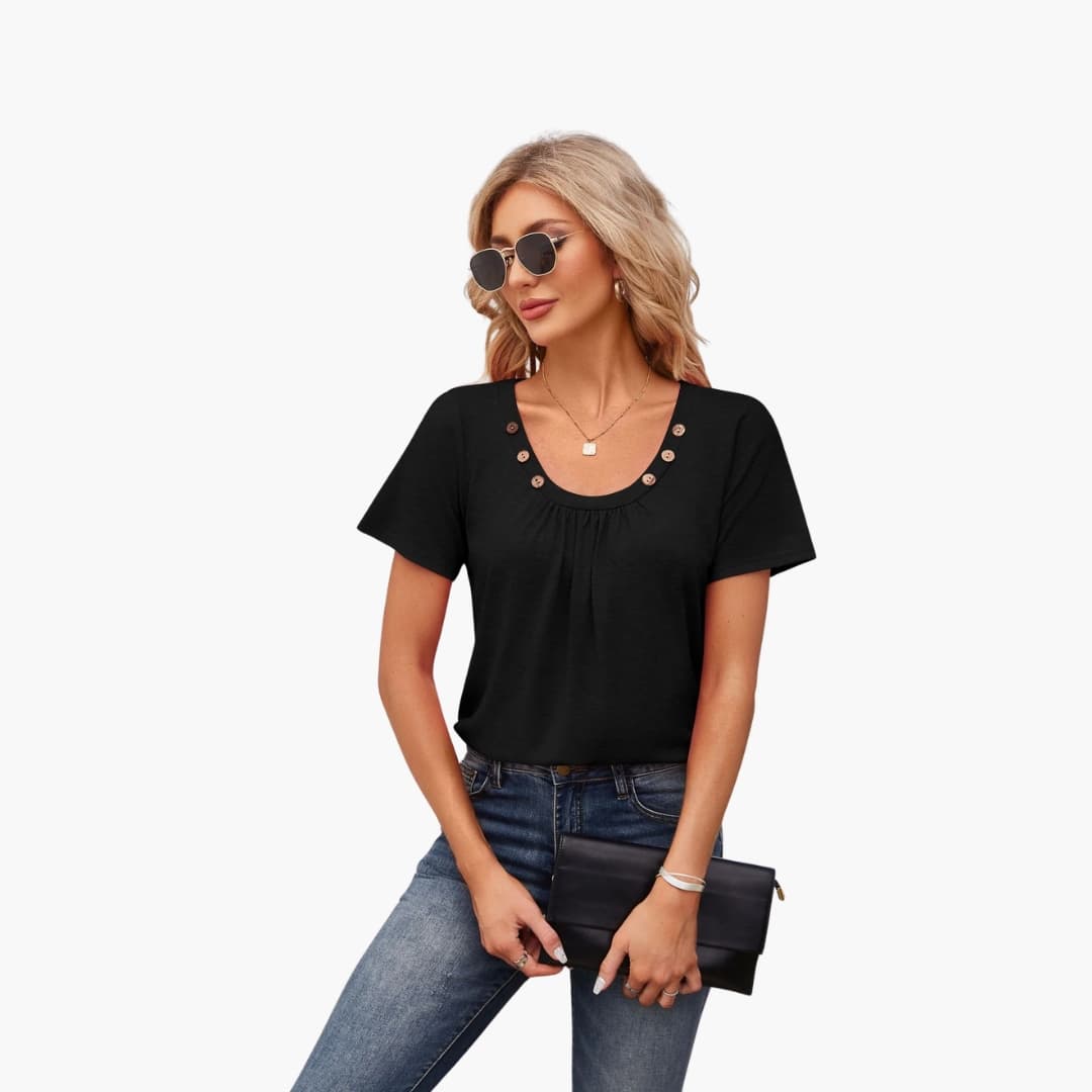 Women's Short Sleeve T-Shirt Crew Neck Decorative Button Front