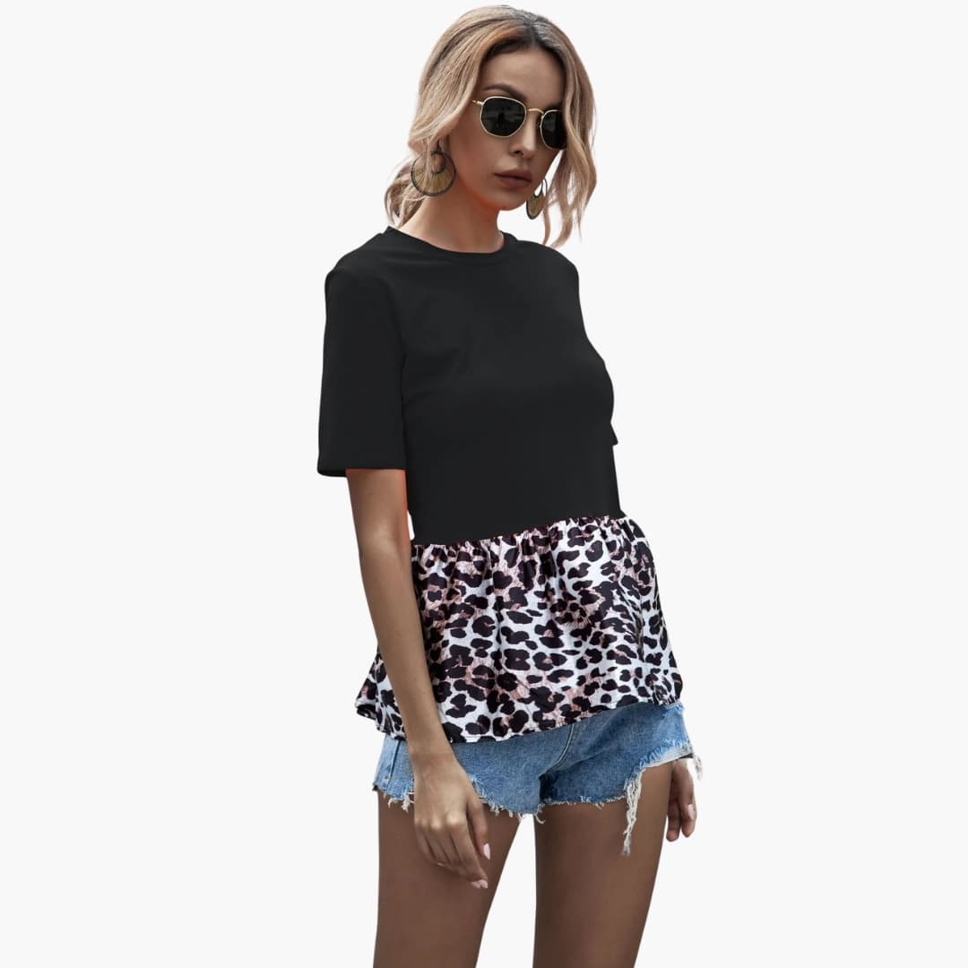 Women's Peplum T-Shirt Leopard Print Crew Neck