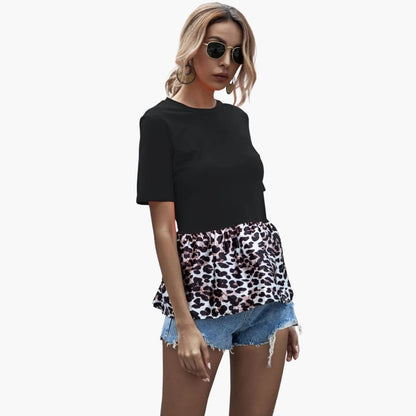 Women's Peplum T-Shirt Leopard Print Crew Neck