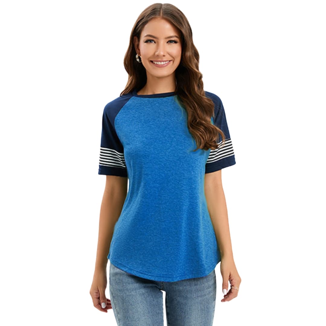 Women's Raglan Crew Neck T-Shirt Striped Short Sleeves - VibreMode