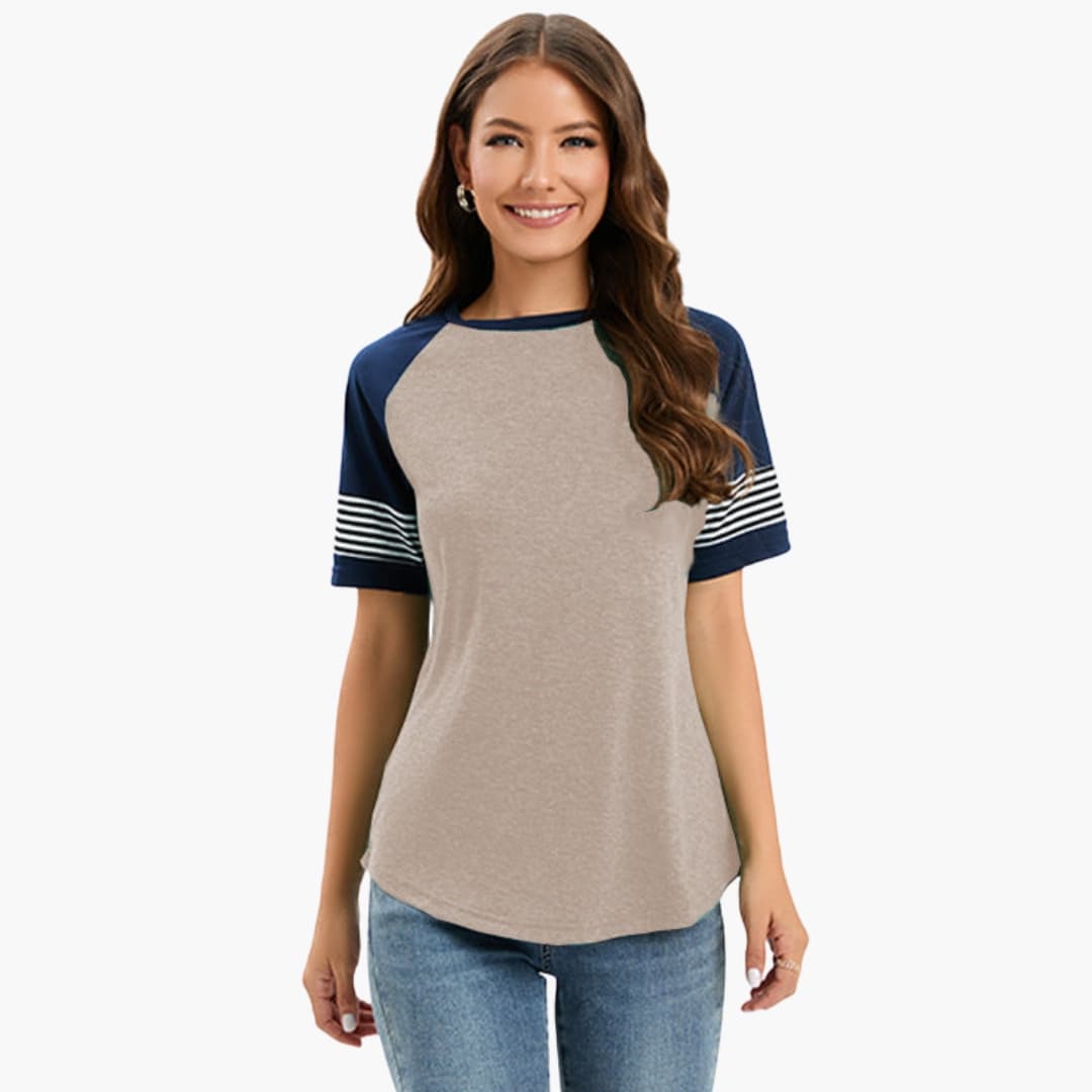 Women's Raglan Crew Neck T-Shirt Striped Short Sleeves