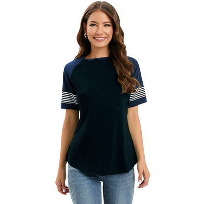 Women's Raglan Crew Neck T-Shirt Striped Short Sleeves