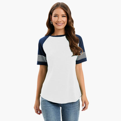 Women's Raglan Crew Neck T-Shirt Striped Short Sleeves