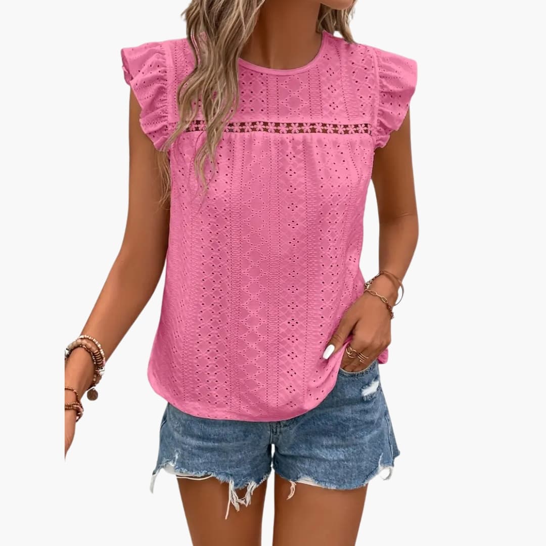 Women's Short Sleeve T-Shirt Crew Neck Ruffle Trim
