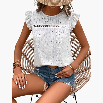 Women's Short Sleeve T-Shirt Crew Neck Ruffle Trim - VibreMode