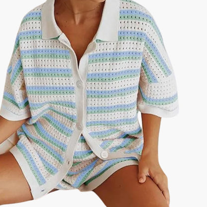 Women's Crochet Short Sleeve And Bottom Set