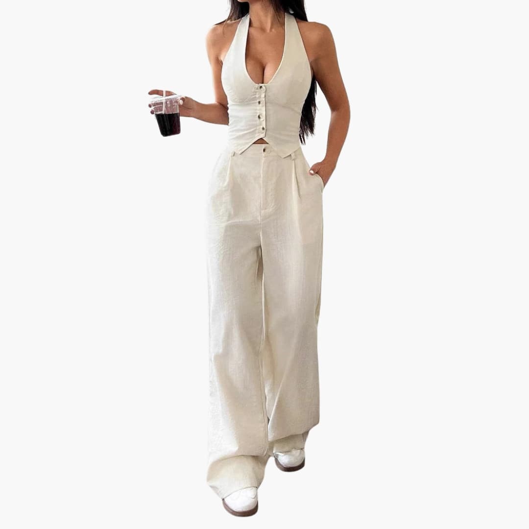 Women's Two-Piece Crop Trousers Set - VibreMode