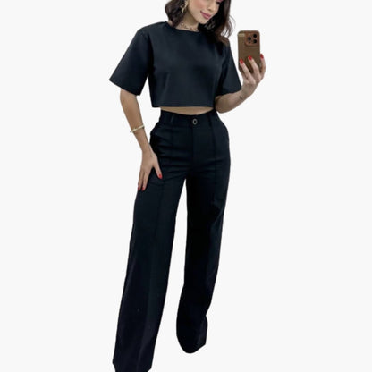 Women's Two-Piece Crop Pants Set - VibreMode