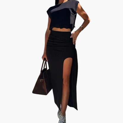 Women's Crop High Waist Maxi Skirt Set
