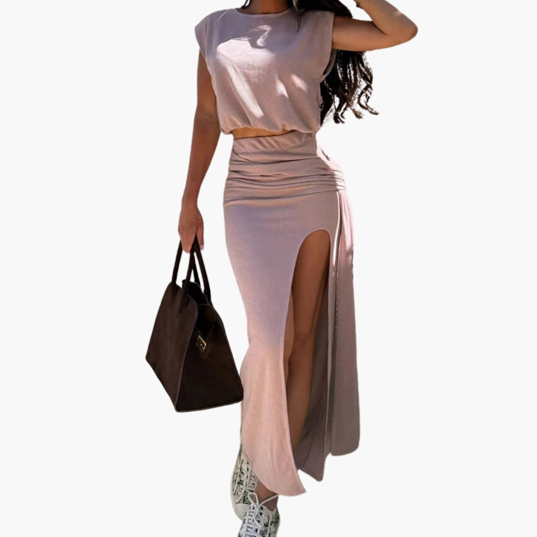 Women's Crop High Waist Maxi Skirt Set