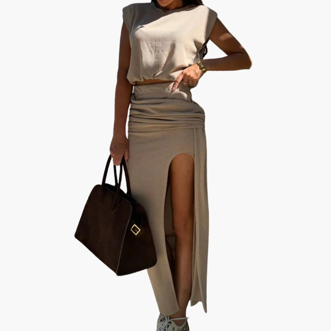 Women's Crop High Waist Maxi Skirt Set - VibreMode