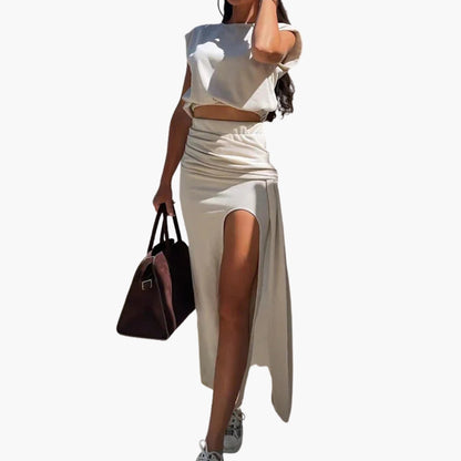Women's Crop High Waist Maxi Skirt Set