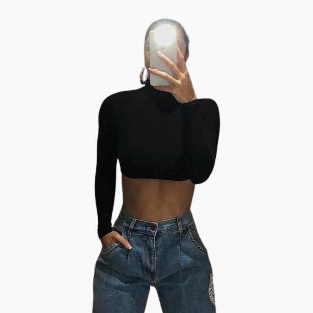 Women's Long Sleeve Crop High Collar