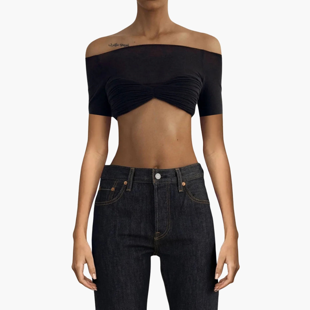 Women's Off Shoulder Crop Ruffle Front