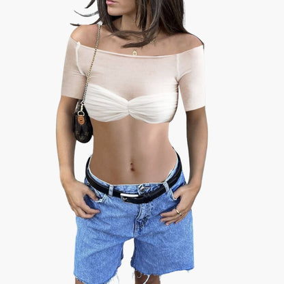 Women's Off Shoulder Crop Ruffle Front
